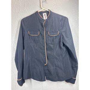 Artka Women’s Button Up Band Collar‎ Black Top Shirt Size Small